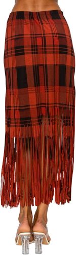 EUNANARA Women’s Asymmetrical Fringe Skirts – High Waisted Elastic Waist Printed Boho Stretch Casual Midi Skirt Made in USA - Image 4